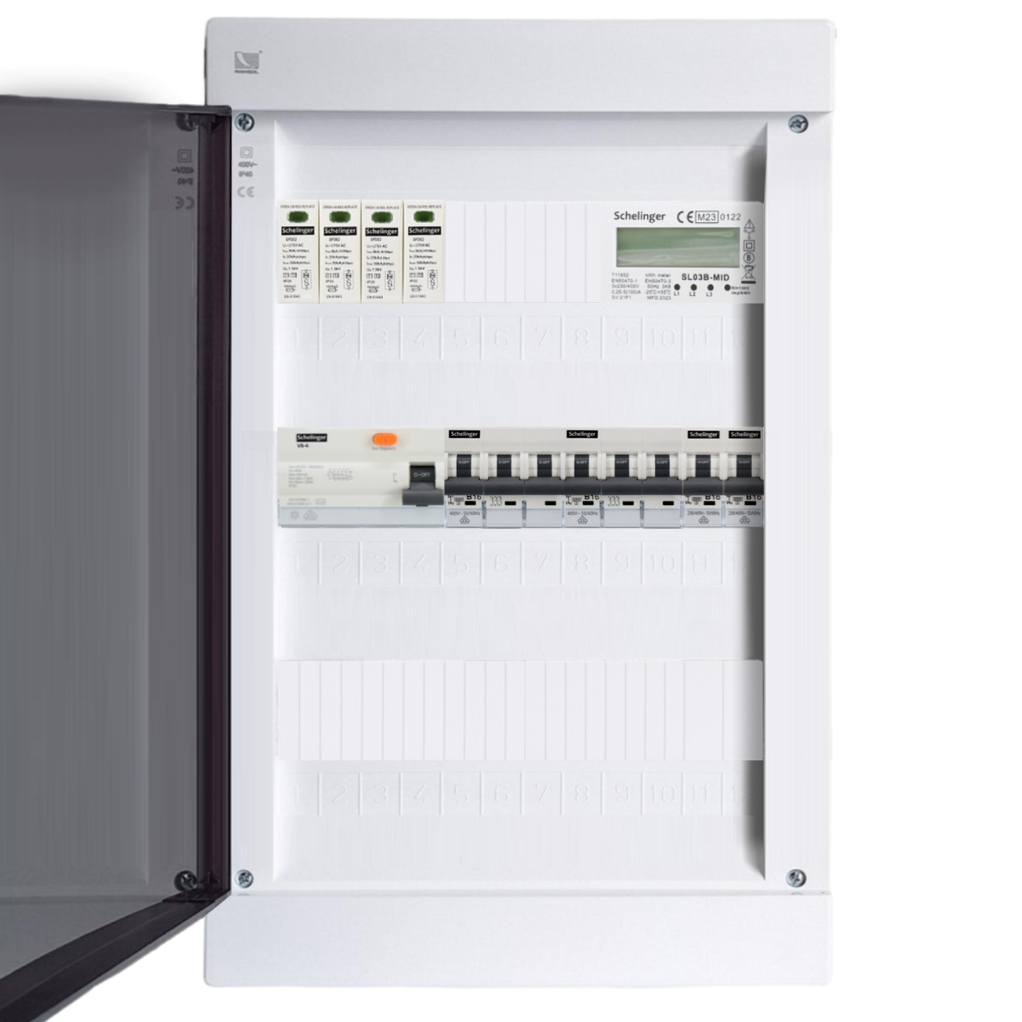Sicherungskasten, 2,3,4,5 Reihig, Aufputz, Unterputz, Hohlwand, verdrahtet, VDE 1 x FI 40A/30mA + 2 x 3P LS B16 + 2 x 1P LS B16