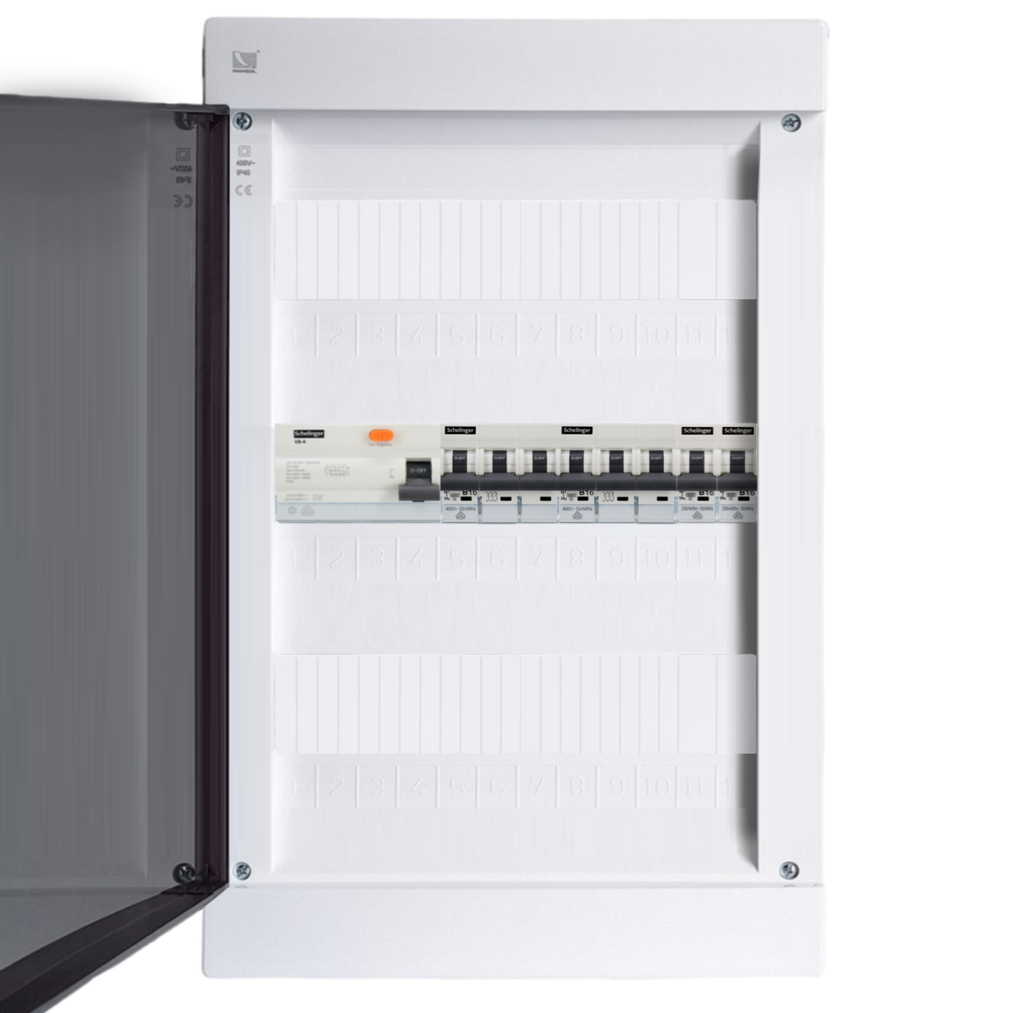 Sicherungskasten, 2,3,4,5 Reihig, Aufputz, Unterputz, Hohlwand, verdrahtet, VDE 1 x FI 40A/30mA + 2 x 3P LS B16 + 2 x 1P LS B16