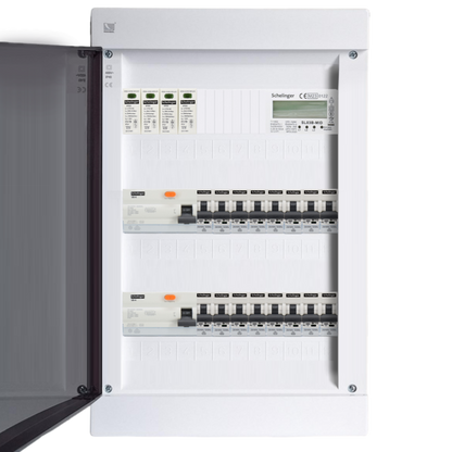 Sicherungskasten,3,4,5 Reihig, Aufputz, Unterputz, Hohlwand, verdrahtet, VDE 2 x FI 40A/30mA + 16 x 1P LS B16