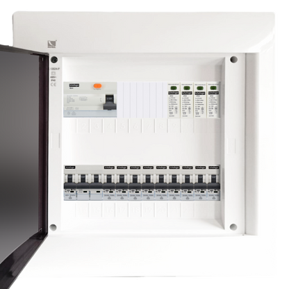 Sicherungskasten, 2,3,4,5 Reihig, Aufputz, Unterputz, Hohlwand, verdrahtet, VDE 1 x FI 40A/30mA + 1 x 3P LS B16  + 9 x 1P LS B16