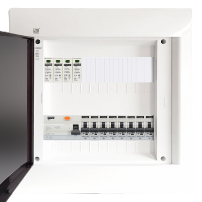 Sicherungskasten, 2,3,4,5 Reihig, Aufputz, Unterputz, Hohlwand, verdrahtet, VDE 1 x FI 40A/30mA + 8 x 1P LS B16
