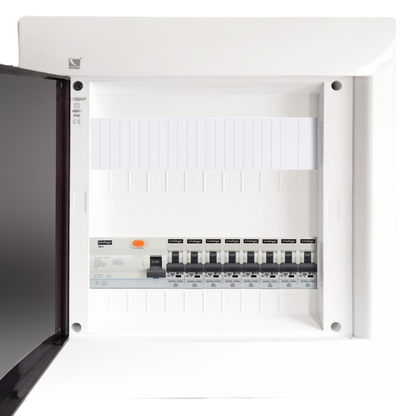 Sicherungskasten, 2,3,4,5 Reihig, Aufputz, Unterputz, Hohlwand, verdrahtet, VDE 1 x FI 40A/30mA + 8 x 1P LS B16