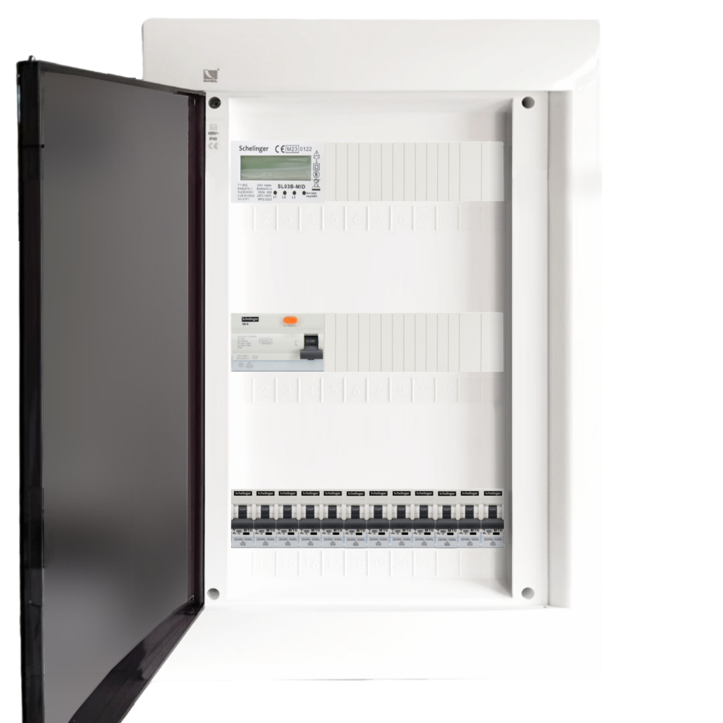Sicherungskasten, 2,3,4,5 Reihig, Aufputz, Unterputz, Hohlwand, verdrahtet, VDE 1 x FI 40A/30mA + 12 x 1P LS B16