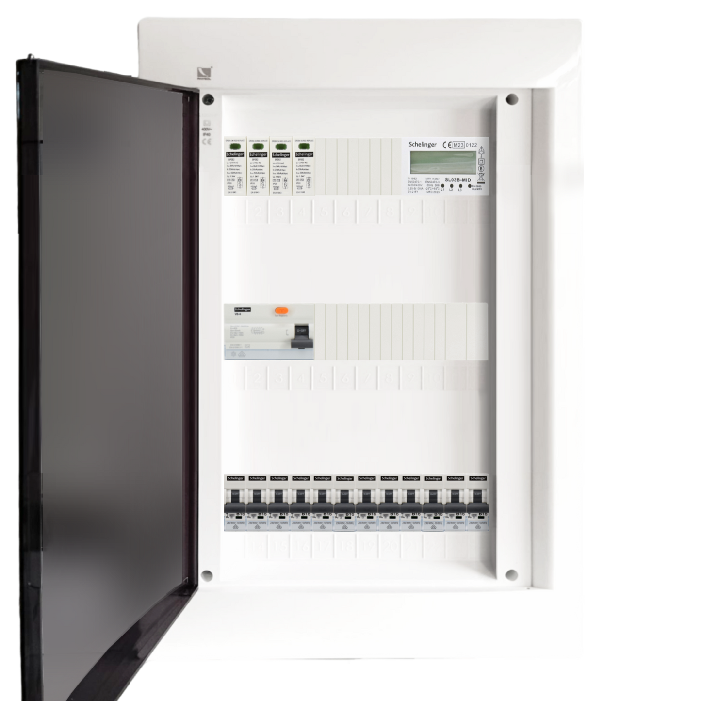 Sicherungskasten, 2,3,4,5 Reihig, Aufputz, Unterputz, Hohlwand, verdrahtet, VDE 1 x FI 40A/30mA + 12 x 1P LS B16