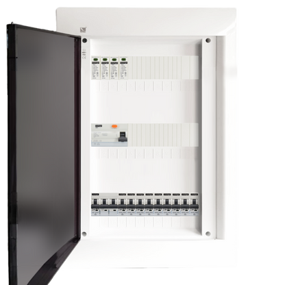 Sicherungskasten, 2,3,4,5 Reihig, Aufputz, Unterputz, Hohlwand, verdrahtet, VDE 1 x FI 40A/30mA + 1 x 3P LS B32  + 9 x 1P LS B16
