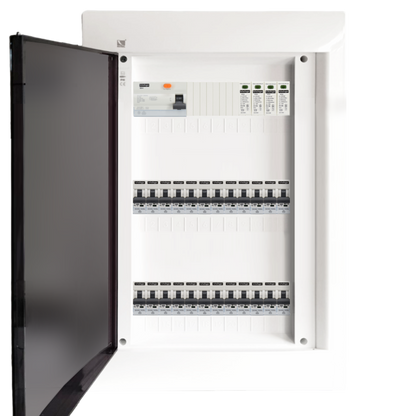 Sicherungskasten,3,4,5 Reihig, Aufputz, Unterputz, Hohlwand, verdrahtet, VDE 1 x FI 40A/30mA + 24 x 1P LS B16