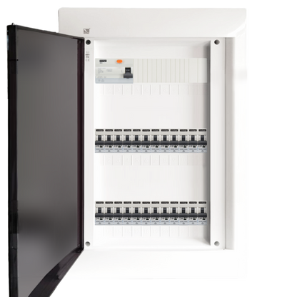 Sicherungskasten,3,4,5 Reihig, Aufputz, Unterputz, Hohlwand, verdrahtet, VDE 1 x FI 40A/30mA + 24 x 1P LS B16