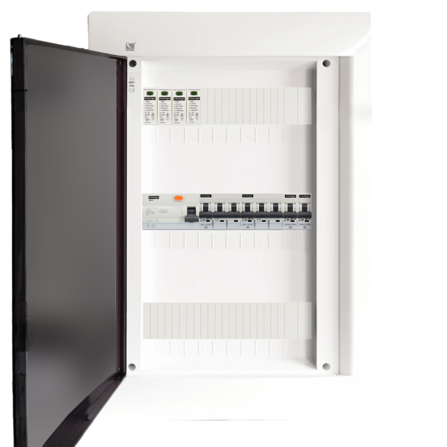 Sicherungskasten, 2,3,4,5 Reihig, Aufputz, Unterputz, Hohlwand, verdrahtet, VDE 1 x FI 40A/30mA + 2 x 3P LS B16 + 2 x 1P LS B16