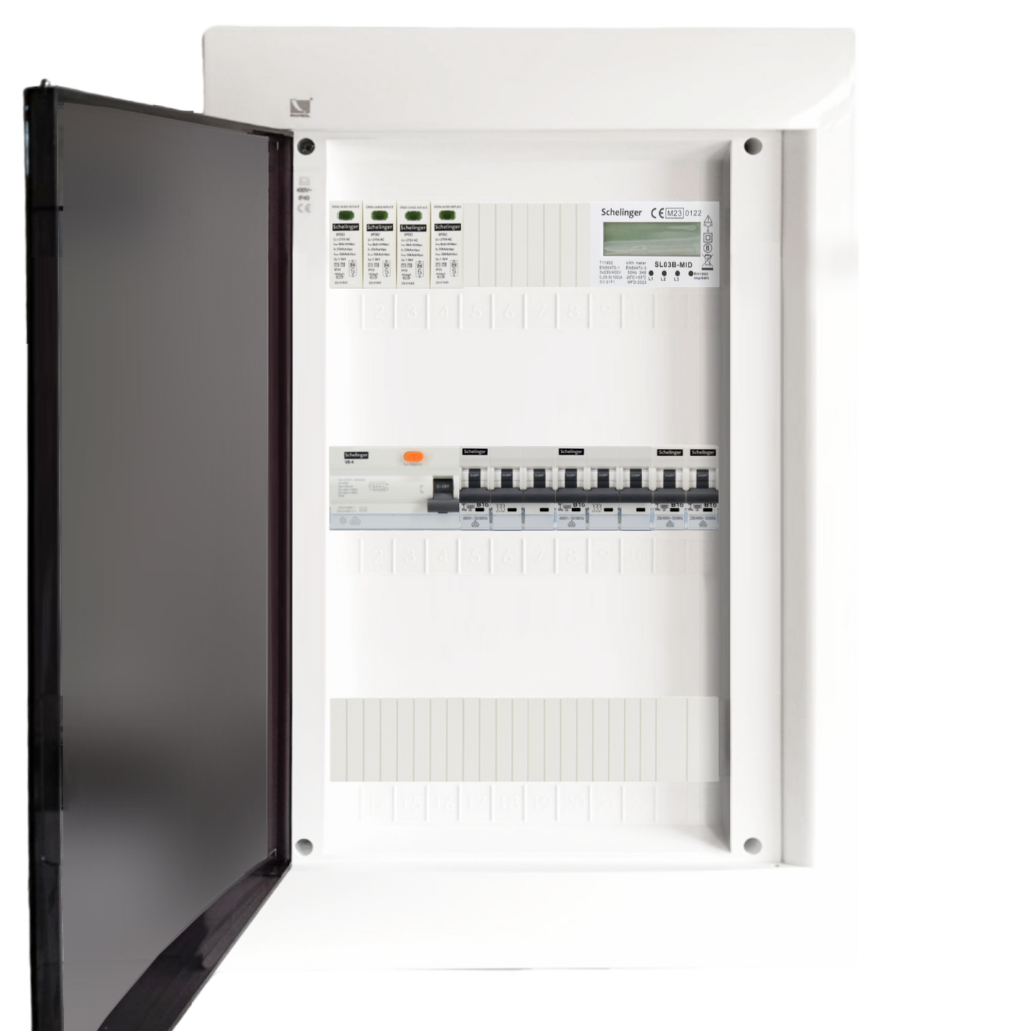Sicherungskasten, 2,3,4,5 Reihig, Aufputz, Unterputz, Hohlwand, verdrahtet, VDE 1 x FI 40A/30mA + 2 x 3P LS B16 + 2 x 1P LS B16