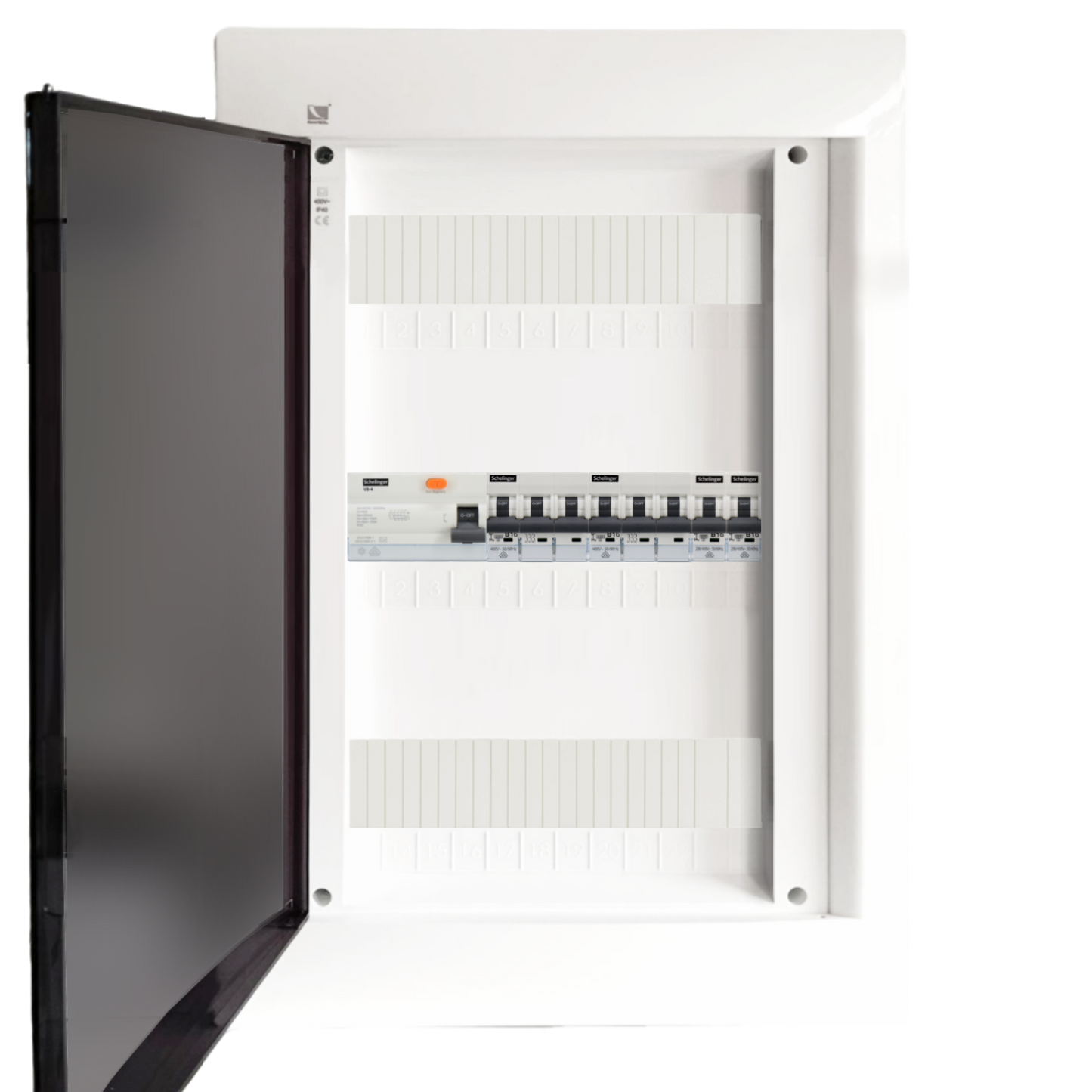 Sicherungskasten, 2,3,4,5 Reihig, Aufputz, Unterputz, Hohlwand, verdrahtet, VDE 1 x FI 40A/30mA + 2 x 3P LS B16 + 2 x 1P LS B16