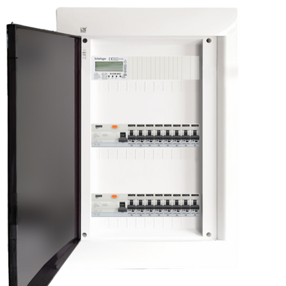 Sicherungskasten,3,4,5 Reihig, Aufputz, Unterputz, Hohlwand, verdrahtet, VDE 2 x FI 40A/30mA + 16 x 1P LS B16