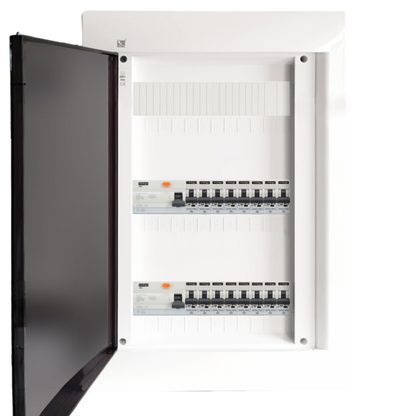 Sicherungskasten,3,4,5 Reihig, Aufputz, Unterputz, Hohlwand, verdrahtet, VDE 2 x FI 40A/30mA + 16 x 1P LS B16