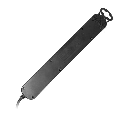6 Verlängerungssteckdosen 2P+E (Schuko), mit Zentralschalter, 3m H05VV-F 3x1,0mm², Imax=10A,Flachstecker, schwarz