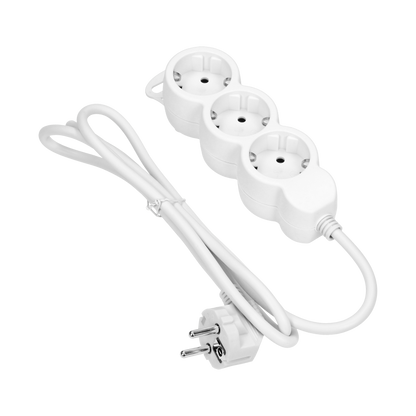 Verlängerungssteckdosen 3x 2P+E (Schuko), 3m mit einem 1,5m langen Kabel H05VV-F 1x1,5mm2, Imax=16A, weiß