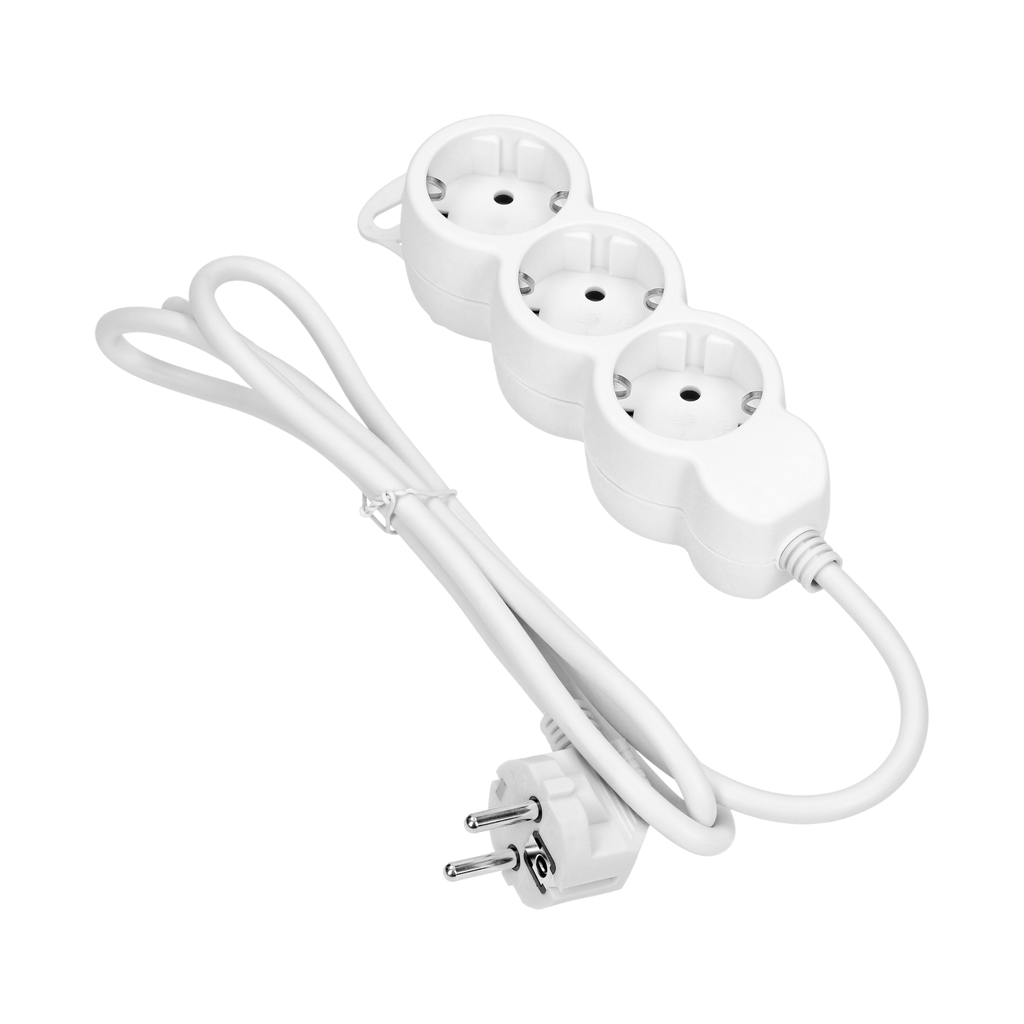 Verlängerungssteckdosen 3x 2P+E (Schuko), 1,5m mit einem 1,5m langen Kabel H05VV-F 1x1,5mm2, Imax=16A, weiß