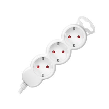 Verlängerungssteckdosen 3x 2P+E (Schuko), 3m mit einem 1,5m langen Kabel H05VV-F 1x1,5mm2, Imax=16A, weiß