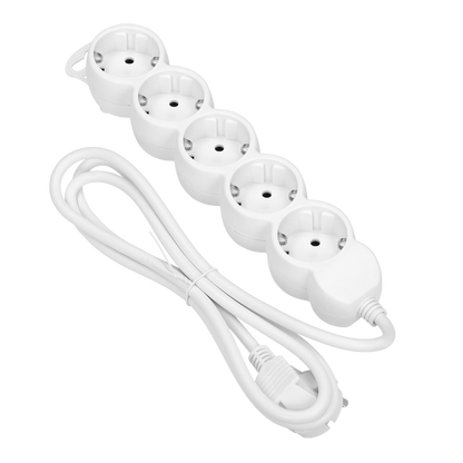 Verlängerungssteckdosen 5x 2P+E , 5m, Schuko H05VV-F 1x1,5mm2, Imax=16A, weiß