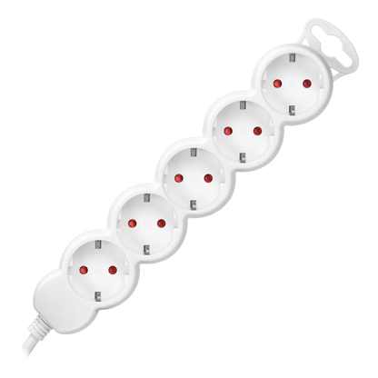 Verlängerungssteckdosen 5x 2P+E , 5m, Schuko H05VV-F 1x1,5mm2, Imax=16A, weiß