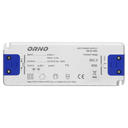 Flaches Netzteil für LED 12VDC 30W, IP20, Höhe 18mm