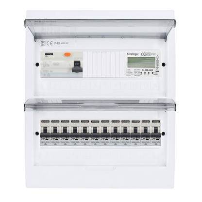Sicherungskasten, 2,3,4,5 Reihig, Aufputz, Unterputz, Hohlwand, verdrahtet, VDE 1 x FI 40A/30mA + 12 x 1P LS B16