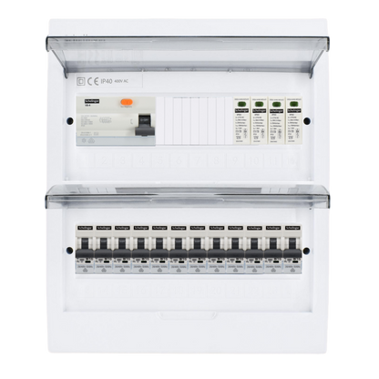 Sicherungskasten, 2,3,4,5 Reihig, Aufputz, Unterputz, Hohlwand, verdrahtet, VDE 1 x FI 40A/30mA + 12 x 1P LS B16