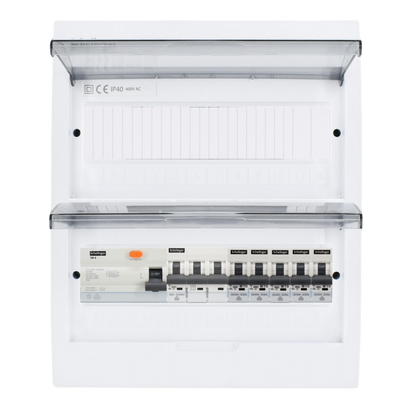 Sicherungskasten, 2,3,4,5 Reihig, Aufputz, Unterputz, Hohlwand, verdrahtet, VDE 1 x FI 40A/30mA + 1 x 3P LS B16 + 5 x 1P LS B16