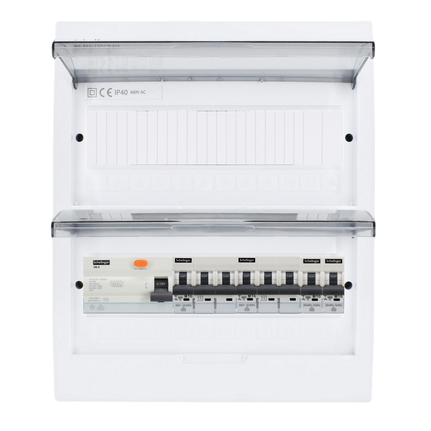 Sicherungskasten, 2,3,4,5 Reihig, Aufputz, Unterputz, Hohlwand, verdrahtet, VDE 1 x FI 40A/30mA + 2 x 3P LS B16 + 2 x 1P LS B16