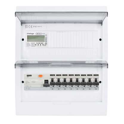 Sicherungskasten, 2,3,4,5 Reihig, Aufputz, Unterputz, Hohlwand, verdrahtet, VDE 1 x FI 40A/30mA + 8 x 1P LS B16