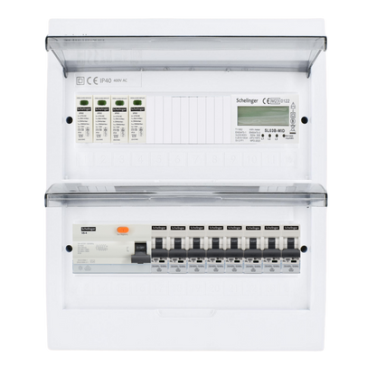 Sicherungskasten, 2,3,4,5 Reihig, Aufputz, Unterputz, Hohlwand, verdrahtet, VDE 1 x FI 40A/30mA + 8 x 1P LS B16