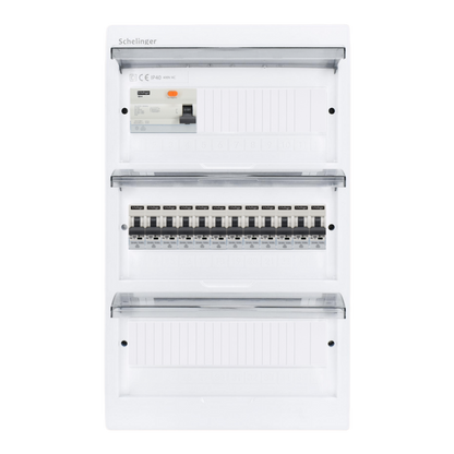 Sicherungskasten, 2,3,4,5 Reihig, Aufputz, Unterputz, Hohlwand, verdrahtet, VDE 1 x FI 40A/30mA + 12 x 1P LS B16