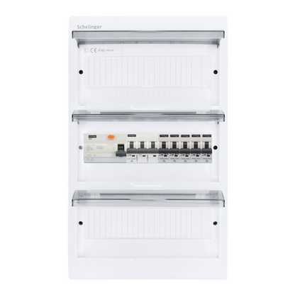 Sicherungskasten, 2,3,4,5 Reihig, Aufputz, Unterputz, Hohlwand, verdrahtet, VDE 1 x FI 40A/30mA + 1 x 3P LS B16 + 5 x 1P LS B16