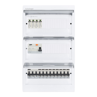 Sicherungskasten, 2,3,4,5 Reihig, Aufputz, Unterputz, Hohlwand, verdrahtet, VDE 1 x FI 40A/30mA + 1 x 3P LS B16  + 9 x 1P LS B16