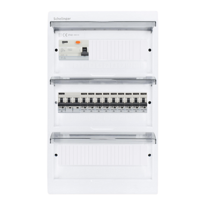 Sicherungskasten, 2,3,4,5 Reihig, Aufputz, Unterputz, Hohlwand, verdrahtet, VDE 1 x FI 40A/30mA + 1 x 3P LS B32  + 9 x 1P LS B16