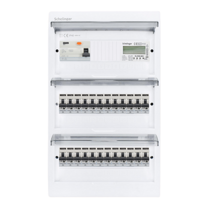 Sicherungskasten,3,4,5 Reihig, Aufputz, Unterputz, Hohlwand, verdrahtet, VDE 1 x FI 40A/30mA + 24 x 1P LS B16