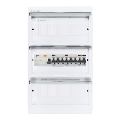 Sicherungskasten, 2,3,4,5 Reihig, Aufputz, Unterputz, Hohlwand, verdrahtet, VDE 1 x FI 40A/30mA + 2 x 3P LS B16 + 2 x 1P LS B16