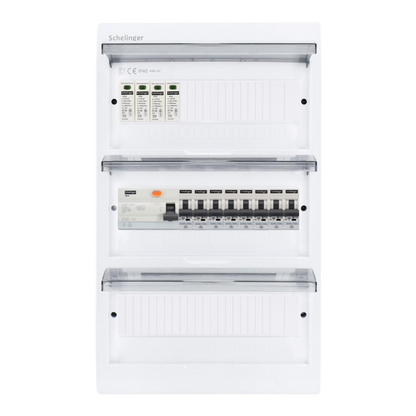 Sicherungskasten, 2,3,4,5 Reihig, Aufputz, Unterputz, Hohlwand, verdrahtet, VDE 1 x FI 40A/30mA + 8 x 1P LS B16