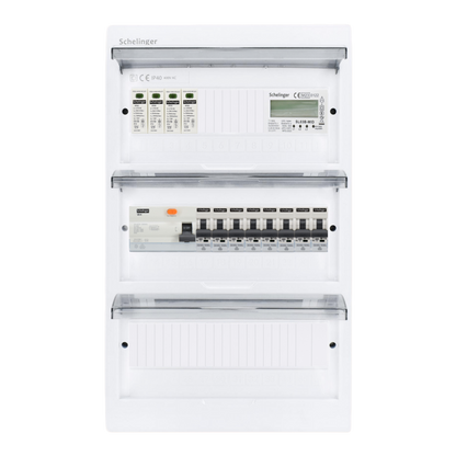 Sicherungskasten, 2,3,4,5 Reihig, Aufputz, Unterputz, Hohlwand, verdrahtet, VDE 1 x FI 40A/30mA + 8 x 1P LS B16