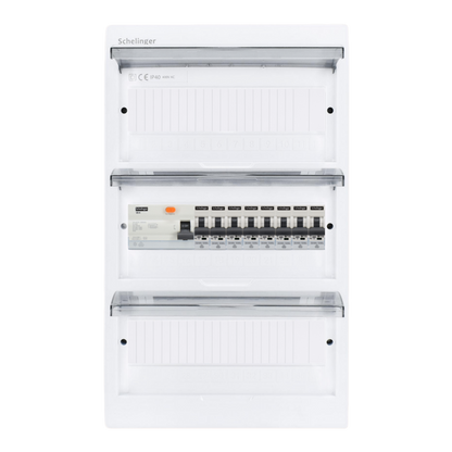 Sicherungskasten, 2,3,4,5 Reihig, Aufputz, Unterputz, Hohlwand, verdrahtet, VDE 1 x FI 40A/30mA + 8 x 1P LS B16