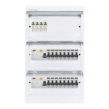 Sicherungskasten,3,4,5 Reihig, Aufputz, Unterputz, Hohlwand, verdrahtet, VDE 2 x FI 40A/30mA + 16 x 1P LS B16