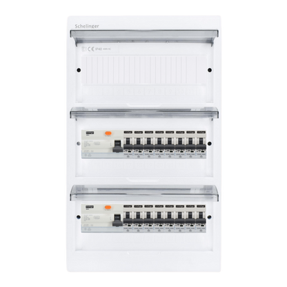 Sicherungskasten,3,4,5 Reihig, Aufputz, Unterputz, Hohlwand, verdrahtet, VDE 2 x FI 40A/30mA + 16 x 1P LS B16