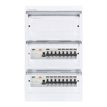 Sicherungskasten,3,4,5 Reihig, Aufputz, Unterputz, Hohlwand, verdrahtet, VDE 2 x FI 40A/30mA + 1 x 3P LS B16 + 13 x 1P LS B16