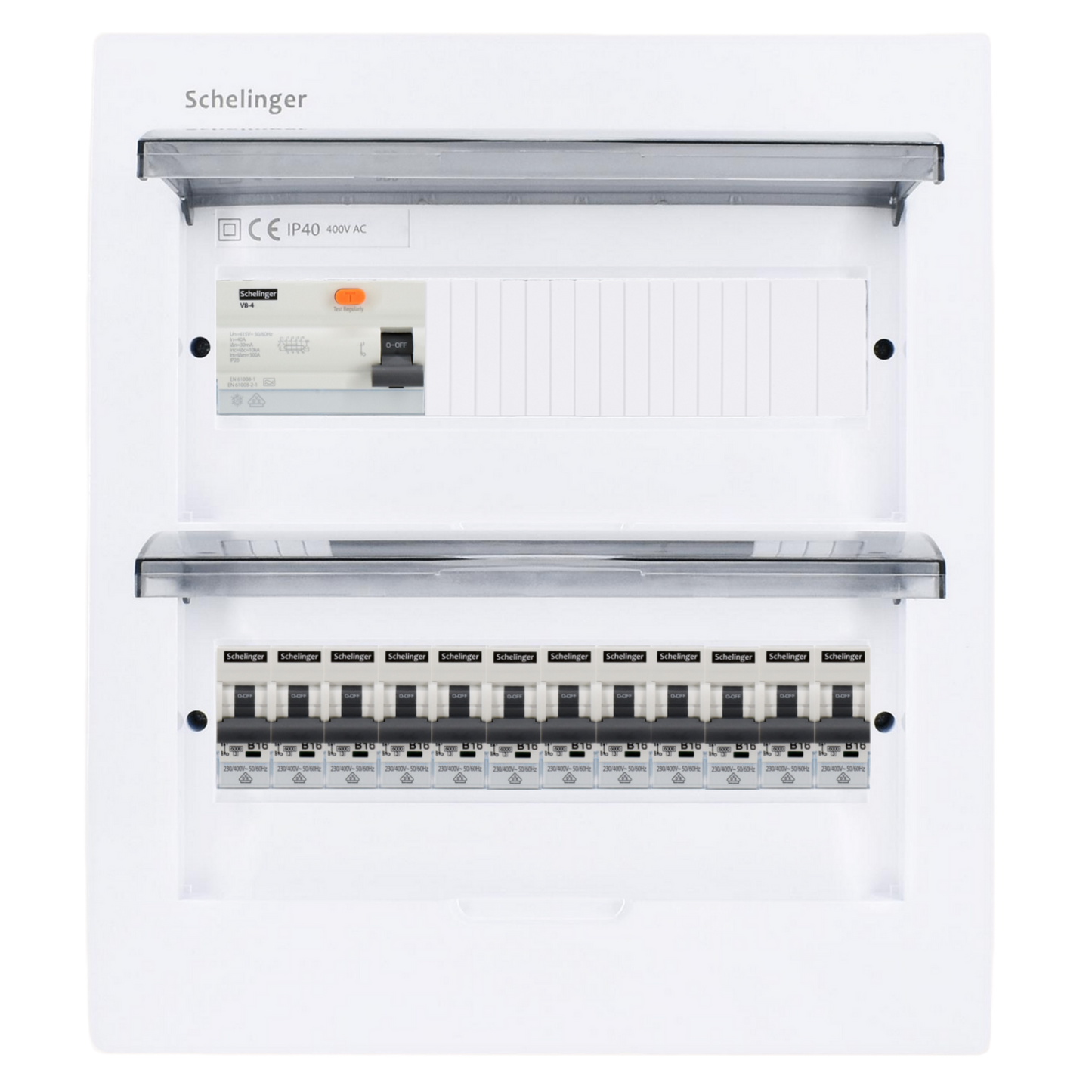 Sicherungskasten, 2,3,4,5 Reihig, Aufputz, Unterputz, Hohlwand, verdrahtet, VDE 1 x FI 40A/30mA + 12 x 1P LS B16