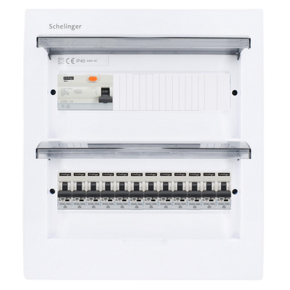 Sicherungskasten, 2,3,4,5 Reihig, Aufputz, Unterputz, Hohlwand, verdrahtet, VDE 1 x FI 40A/30mA + 12 x 1P LS B16