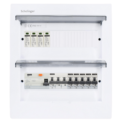 Sicherungskasten, 2,3,4,5 Reihig, Aufputz, Unterputz, Hohlwand, verdrahtet, VDE 1 x FI 40A/30mA + 1 x 3P LS B16 + 5 x 1P LS B16