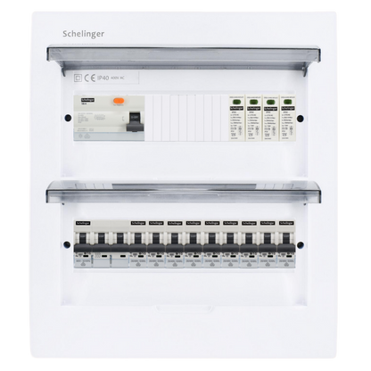 Sicherungskasten, 2,3,4,5 Reihig, Aufputz, Unterputz, Hohlwand, verdrahtet, VDE 1 x FI 40A/30mA + 1 x 3P LS B16  + 9 x 1P LS B16