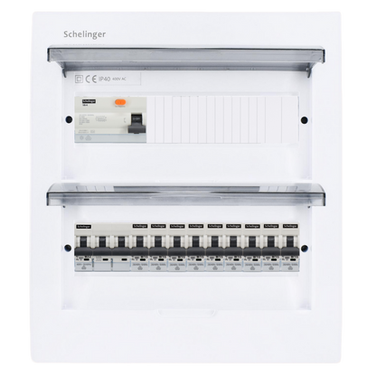 Sicherungskasten, 2,3,4,5 Reihig, Aufputz, Unterputz, Hohlwand, verdrahtet, VDE 1 x FI 40A/30mA + 1 x 3P LS B32  + 9 x 1P LS B16