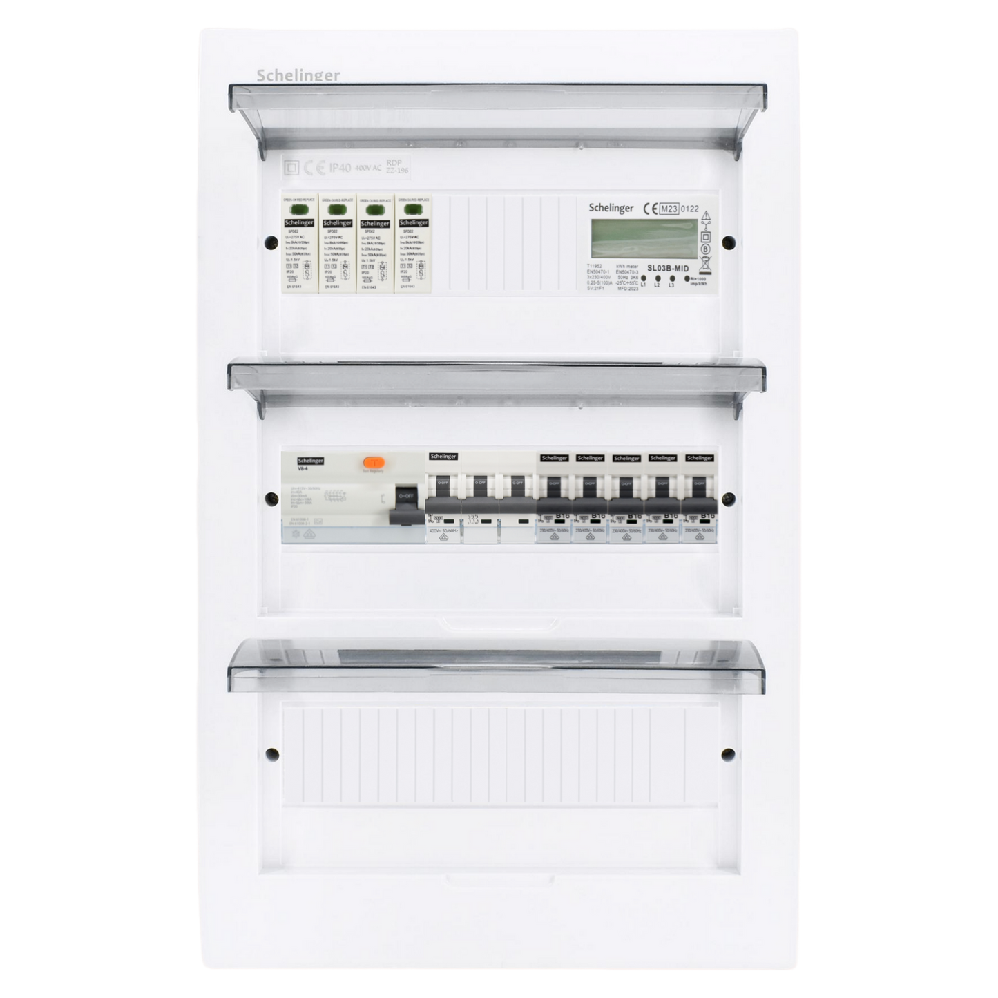 Sicherungskasten, 2,3,4,5 Reihig, Aufputz, Unterputz, Hohlwand, verdrahtet, VDE 1 x FI 40A/30mA + 1 x 3P LS B16 + 5 x 1P LS B16