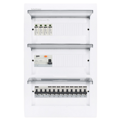 Sicherungskasten, 2,3,4,5 Reihig, Aufputz, Unterputz, Hohlwand, verdrahtet, VDE 1 x FI 40A/30mA + 1 x 3P LS B16  + 9 x 1P LS B16