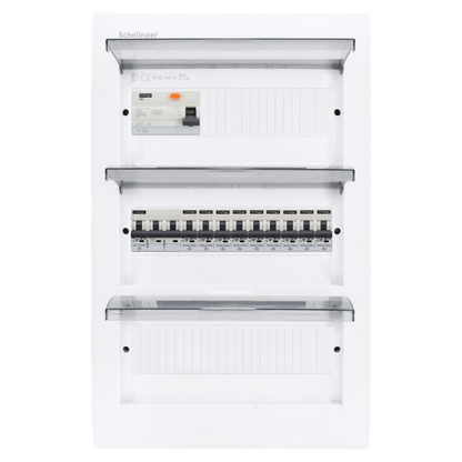 Sicherungskasten, 2,3,4,5 Reihig, Aufputz, Unterputz, Hohlwand, verdrahtet, VDE 1 x FI 40A/30mA + 1 x 3P LS B16  + 9 x 1P LS B16