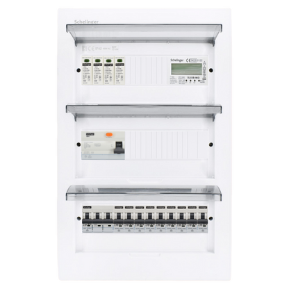 Sicherungskasten, 2,3,4,5 Reihig, Aufputz, Unterputz, Hohlwand, verdrahtet, VDE 1 x FI 40A/30mA + 1 x 3P LS B32  + 9 x 1P LS B16